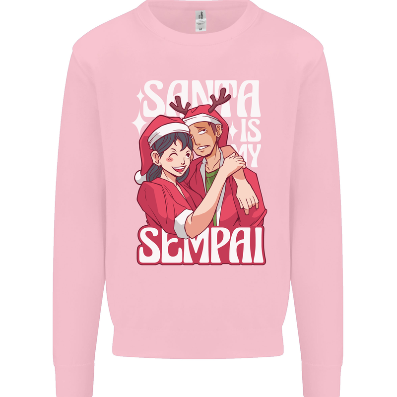 Anime Santa is My Sempai Funny Christmas Xmas Kids Sweatshirt Jumper Light Pink