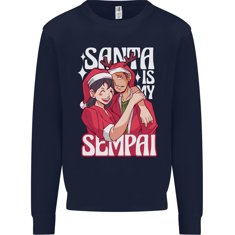 Anime Santa is My Sempai Funny Christmas Xmas Kids Sweatshirt Jumper Navy Blue