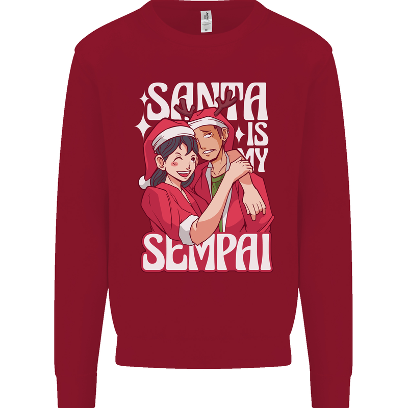 Anime Santa is My Sempai Funny Christmas Xmas Kids Sweatshirt Jumper Red