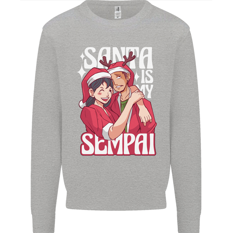 Anime Santa is My Sempai Funny Christmas Xmas Kids Sweatshirt Jumper Sports Grey