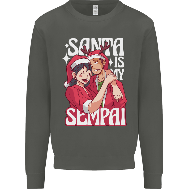 Anime Santa is My Sempai Funny Christmas Xmas Kids Sweatshirt Jumper Storm Grey