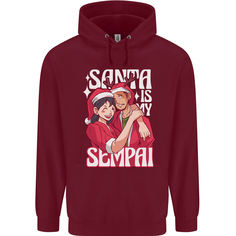 Anime Santa is My Sempai Funny Christmas Xmas Mens 80% Cotton Hoodie Maroon