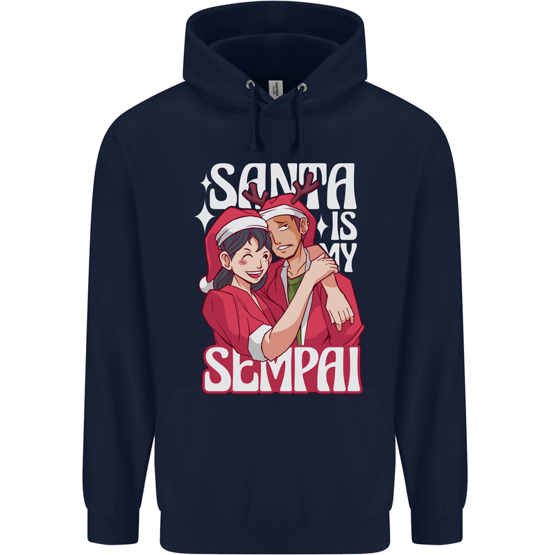 Anime Santa is My Sempai Funny Christmas Xmas Mens 80% Cotton Hoodie Navy Blue