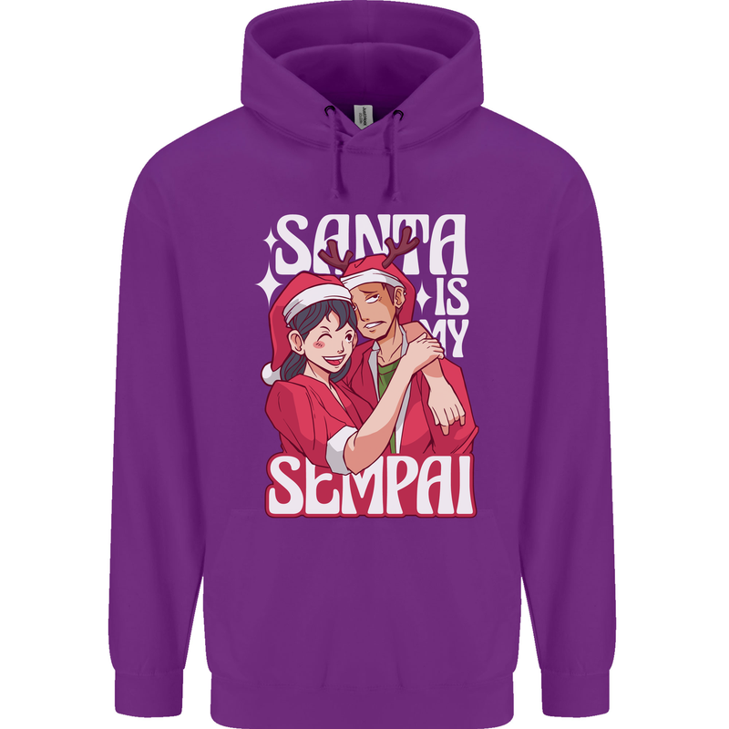 Anime Santa is My Sempai Funny Christmas Xmas Mens 80% Cotton Hoodie Purple