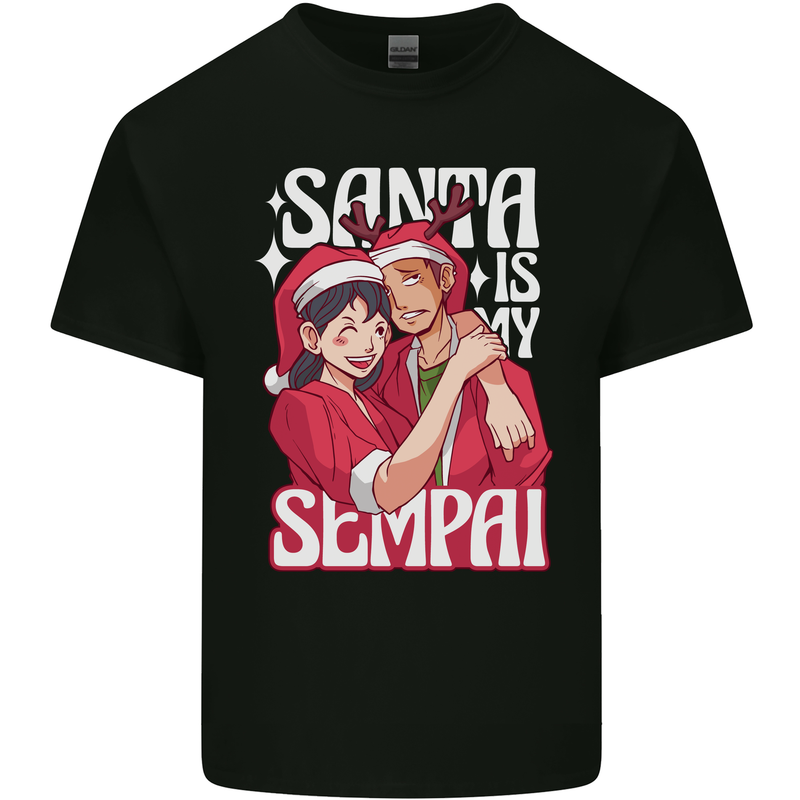 Anime Santa is My Sempai Funny Christmas Xmas Mens Cotton T-Shirt Tee Top Black