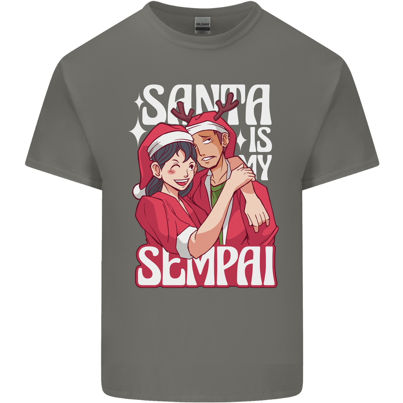 Anime Santa is My Sempai Funny Christmas Xmas Mens Cotton T-Shirt Tee Top Charcoal