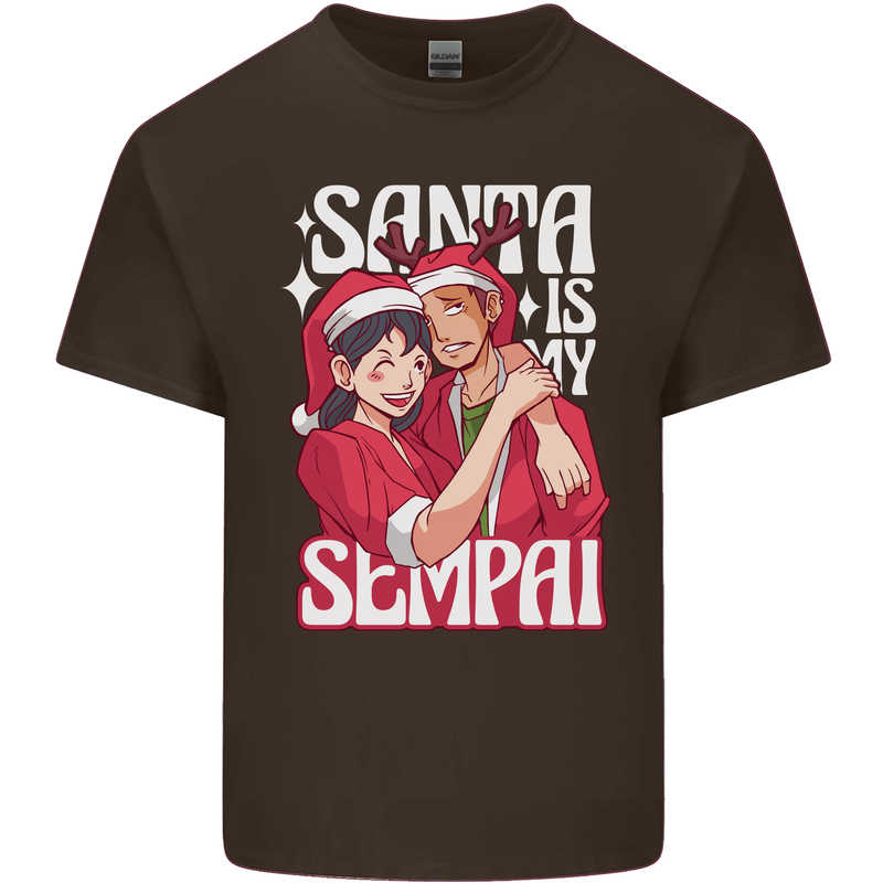 Anime Santa is My Sempai Funny Christmas Xmas Mens Cotton T-Shirt Tee Top Dark Chocolate