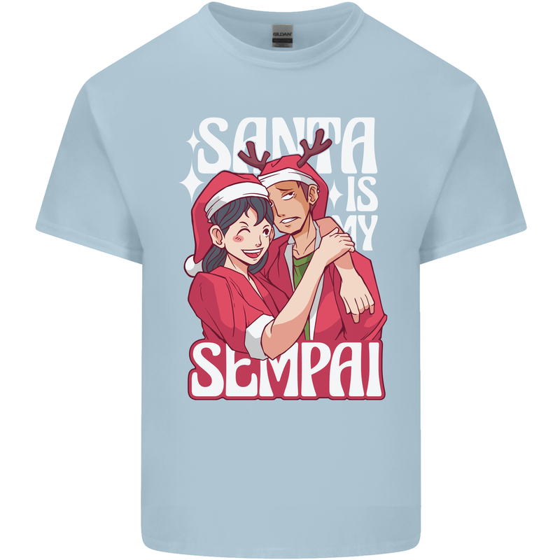 Anime Santa is My Sempai Funny Christmas Xmas Mens Cotton T-Shirt Tee Top Light Blue