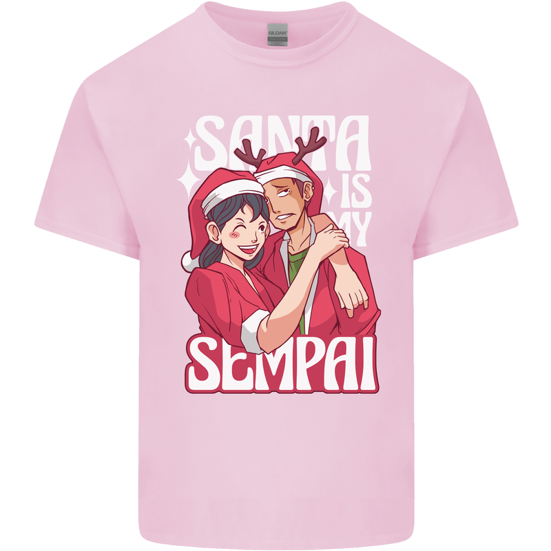 Anime Santa is My Sempai Funny Christmas Xmas Mens Cotton T-Shirt Tee Top Light Pink