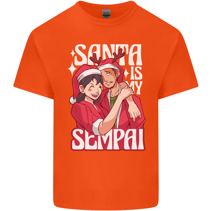 Anime Santa is My Sempai Funny Christmas Xmas Mens Cotton T-Shirt Tee Top Orange