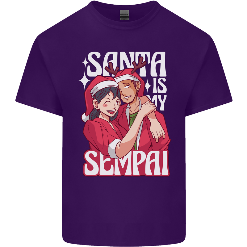 Anime Santa is My Sempai Funny Christmas Xmas Mens Cotton T-Shirt Tee Top Purple