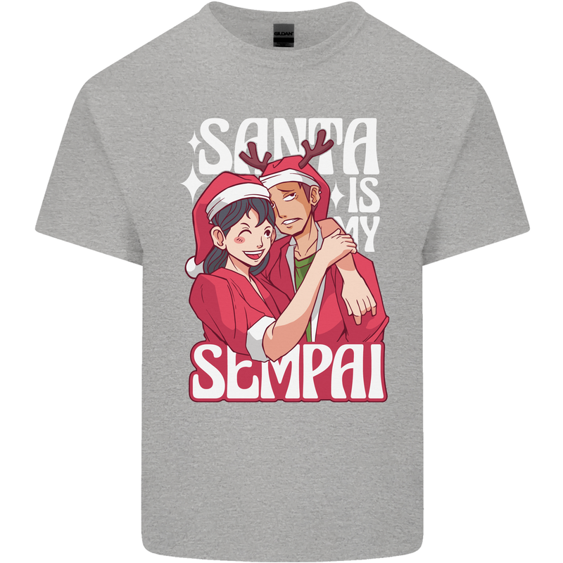Anime Santa is My Sempai Funny Christmas Xmas Mens Cotton T-Shirt Tee Top Sports Grey