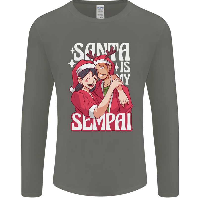Anime Santa is My Sempai Funny Christmas Xmas Mens Long Sleeve T-Shirt Charcoal