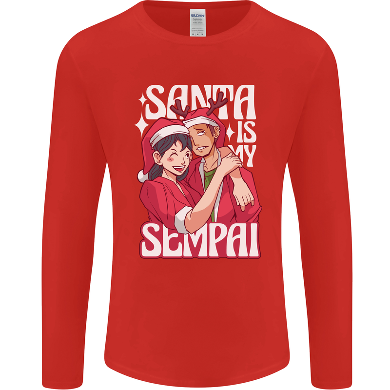 Anime Santa is My Sempai Funny Christmas Xmas Mens Long Sleeve T-Shirt Red