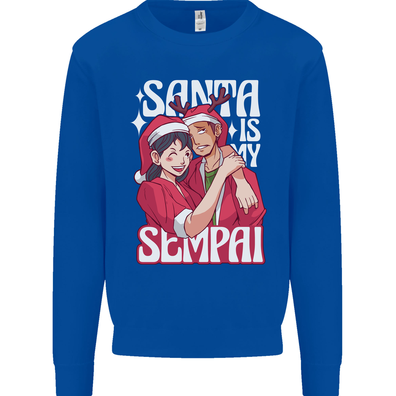 Anime Santa is My Sempai Funny Christmas Xmas Mens Sweatshirt Jumper Royal Blue