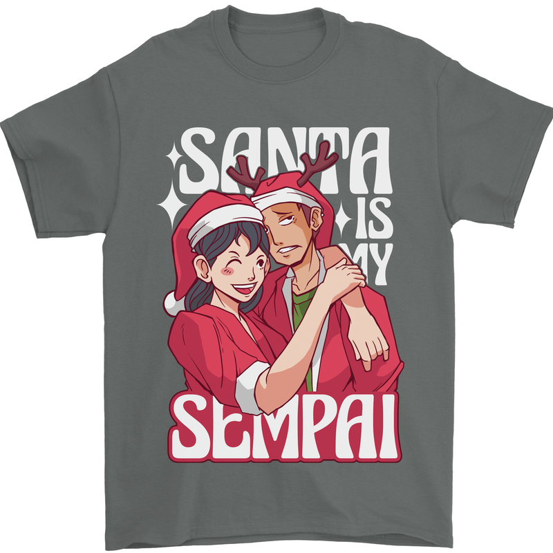 Anime Santa is My Sempai Funny Christmas Xmas Mens T-Shirt 100% Cotton Charcoal