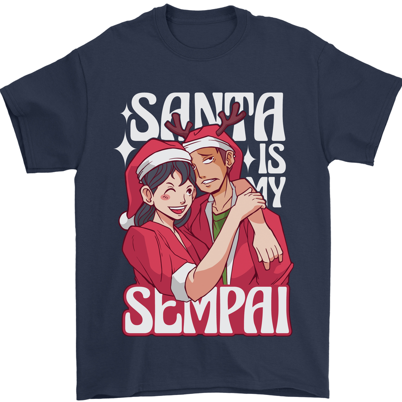 Anime Santa is My Sempai Funny Christmas Xmas Mens T-Shirt 100% Cotton Navy Blue