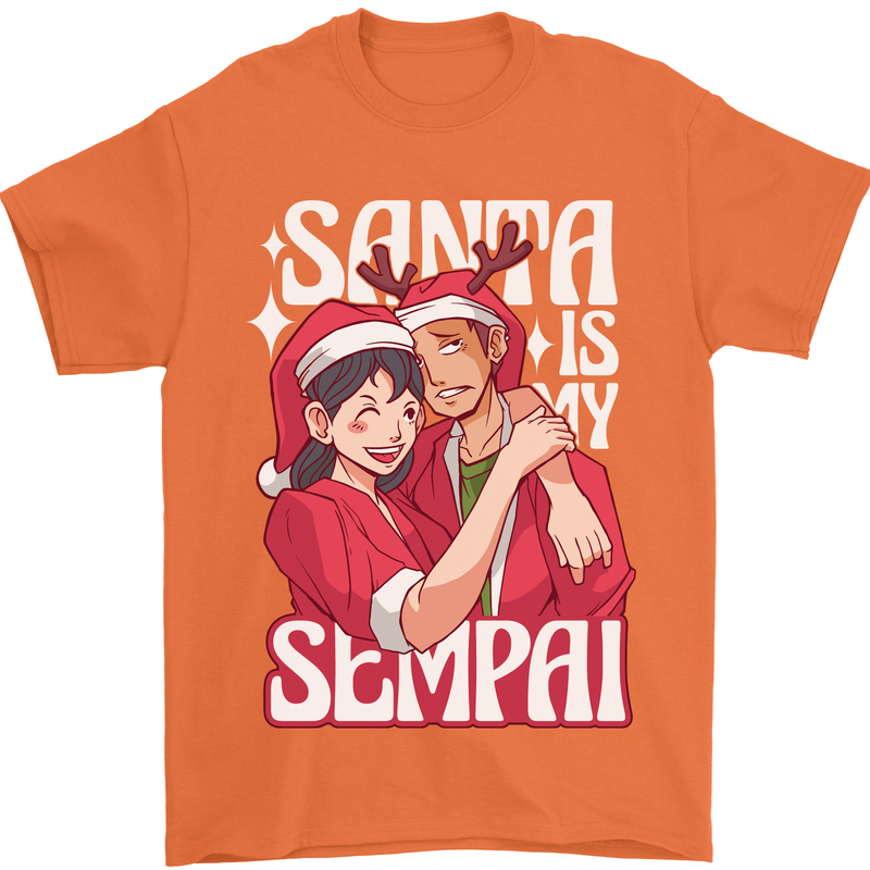 Anime Santa is My Sempai Funny Christmas Xmas Mens T-Shirt 100% Cotton Orange