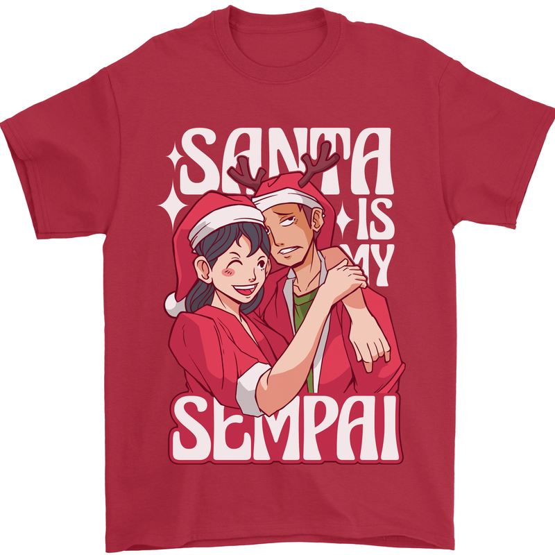 Anime Santa is My Sempai Funny Christmas Xmas Mens T-Shirt 100% Cotton Red