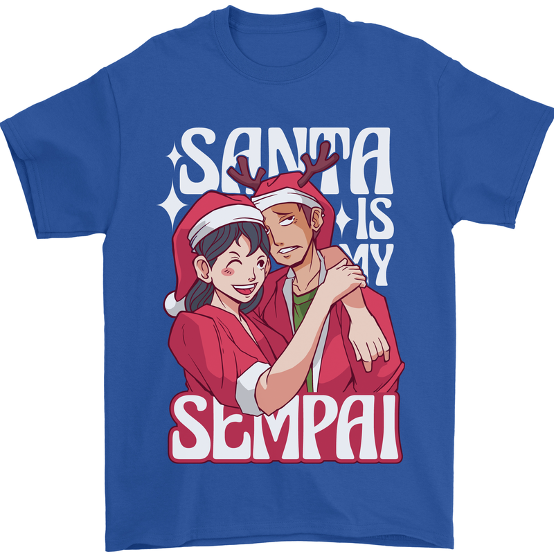 Anime Santa is My Sempai Funny Christmas Xmas Mens T-Shirt 100% Cotton Royal Blue