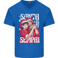 Anime Santa is My Sempai Funny Christmas Xmas Mens V-Neck Cotton T-Shirt Royal Blue