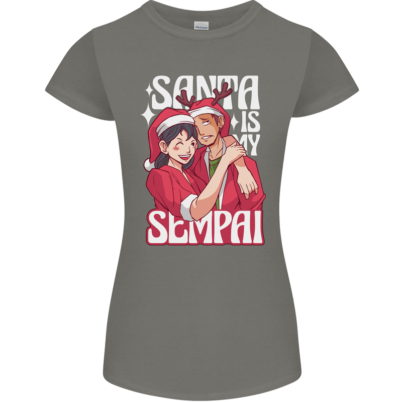 Anime Santa is My Sempai Funny Christmas Xmas Womens Petite Cut T-Shirt Charcoal