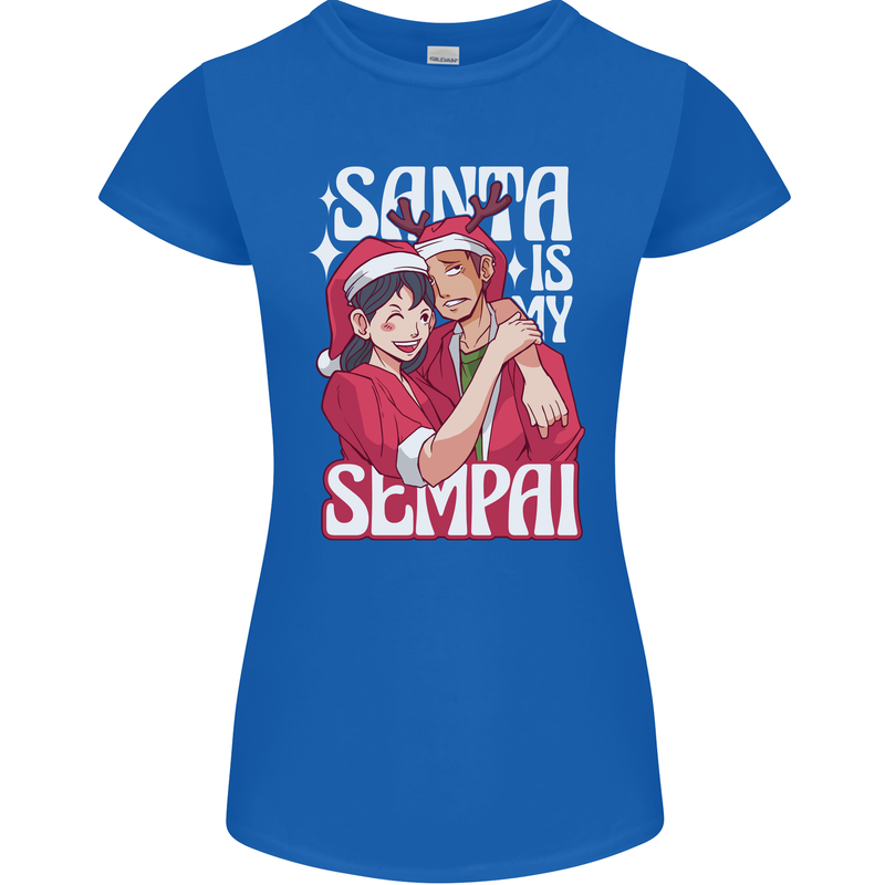Anime Santa is My Sempai Funny Christmas Xmas Womens Petite Cut T-Shirt Royal Blue