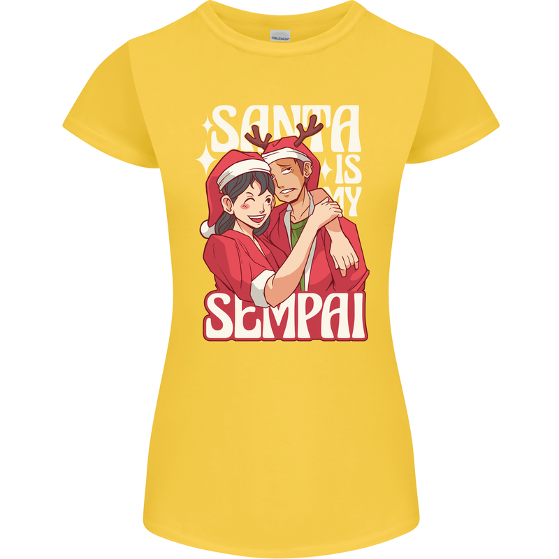 Anime Santa is My Sempai Funny Christmas Xmas Womens Petite Cut T-Shirt Yellow