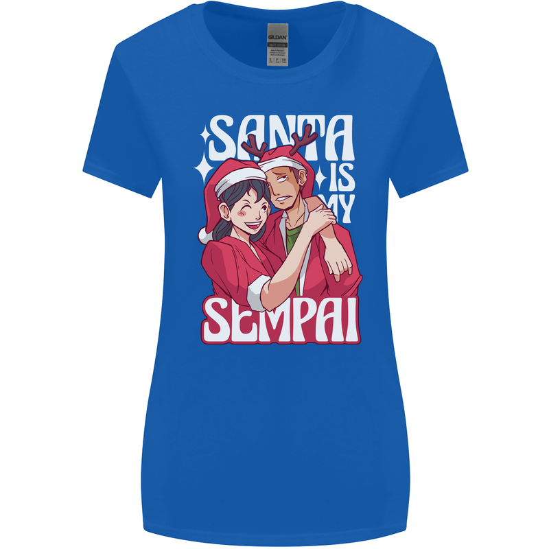 Anime Santa is My Sempai Funny Christmas Xmas Womens Wider Cut T-Shirt Royal Blue