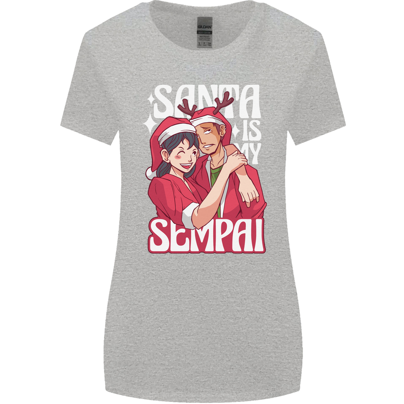 Anime Santa is My Sempai Funny Christmas Xmas Womens Wider Cut T-Shirt Sports Grey