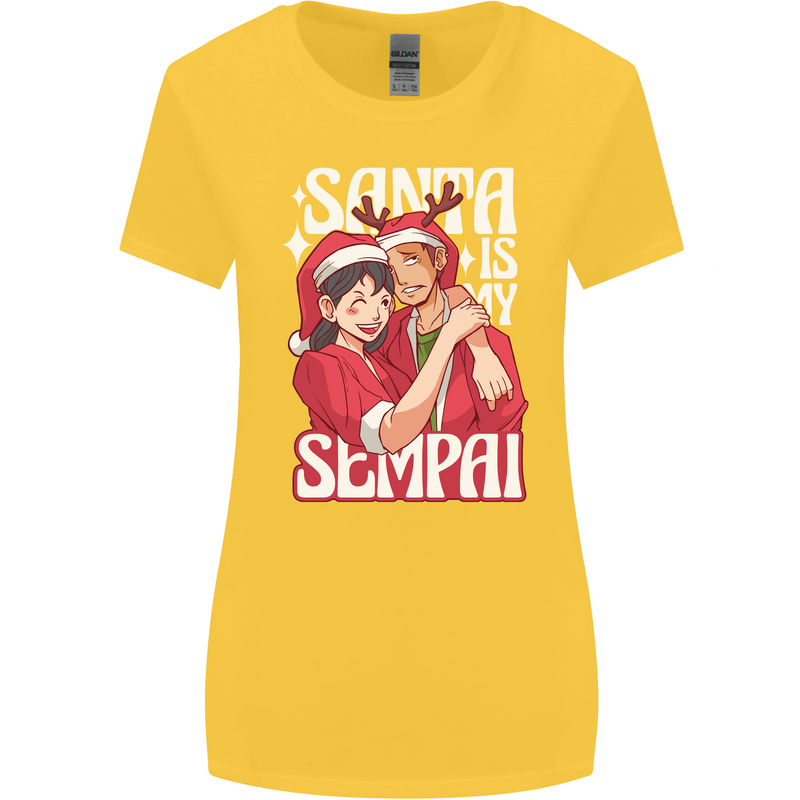 Anime Santa is My Sempai Funny Christmas Xmas Womens Wider Cut T-Shirt Yellow