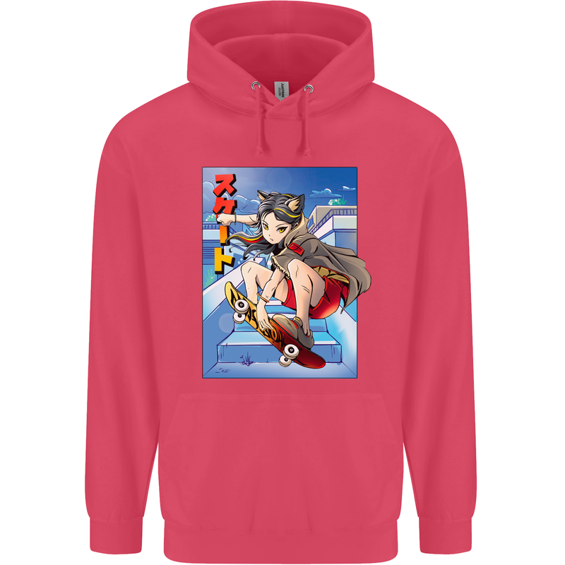 Anime Skater Girl Skateboard Skateboarding Childrens Kids Hoodie Heliconia