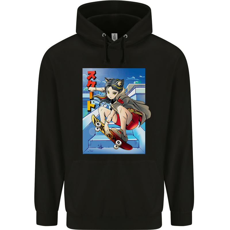 Anime Skater Girl Skateboard Skateboarding Mens 80% Cotton Hoodie Black