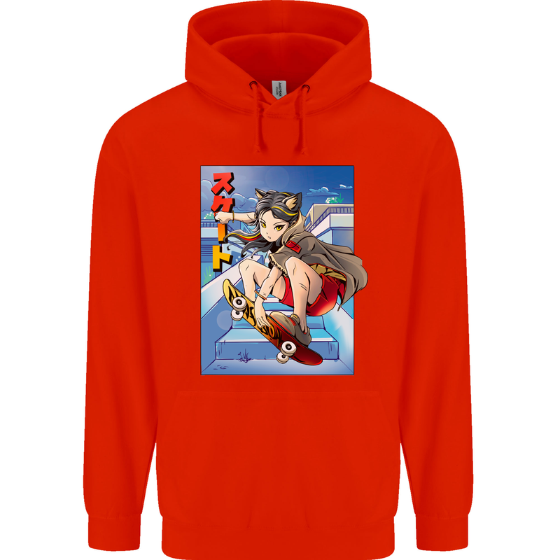 Anime Skater Girl Skateboard Skateboarding Mens 80% Cotton Hoodie Bright Red
