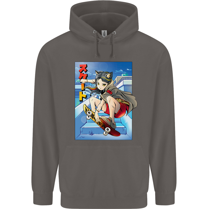 Anime Skater Girl Skateboard Skateboarding Mens 80% Cotton Hoodie Charcoal
