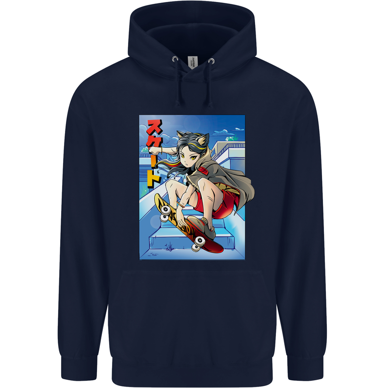Anime Skater Girl Skateboard Skateboarding Mens 80% Cotton Hoodie Navy Blue