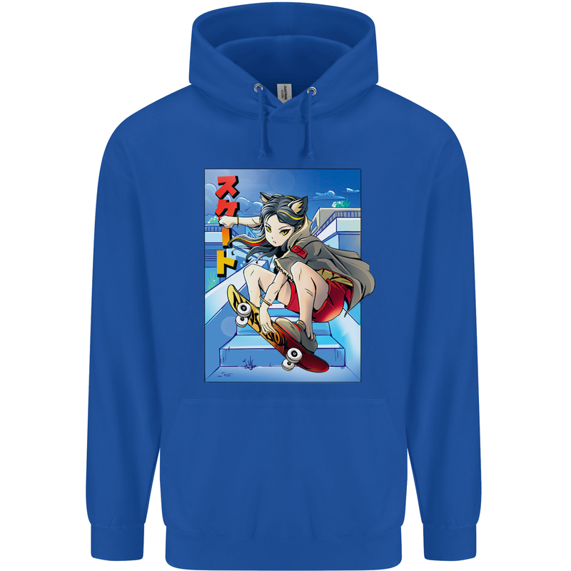 Anime Skater Girl Skateboard Skateboarding Mens 80% Cotton Hoodie Royal Blue