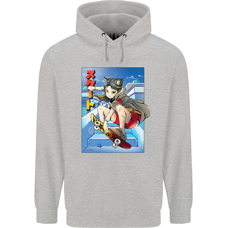 Anime Skater Girl Skateboard Skateboarding Mens 80% Cotton Hoodie Sports Grey