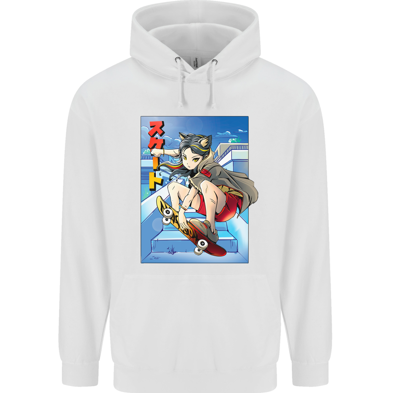 Anime Skater Girl Skateboard Skateboarding Mens 80% Cotton Hoodie White