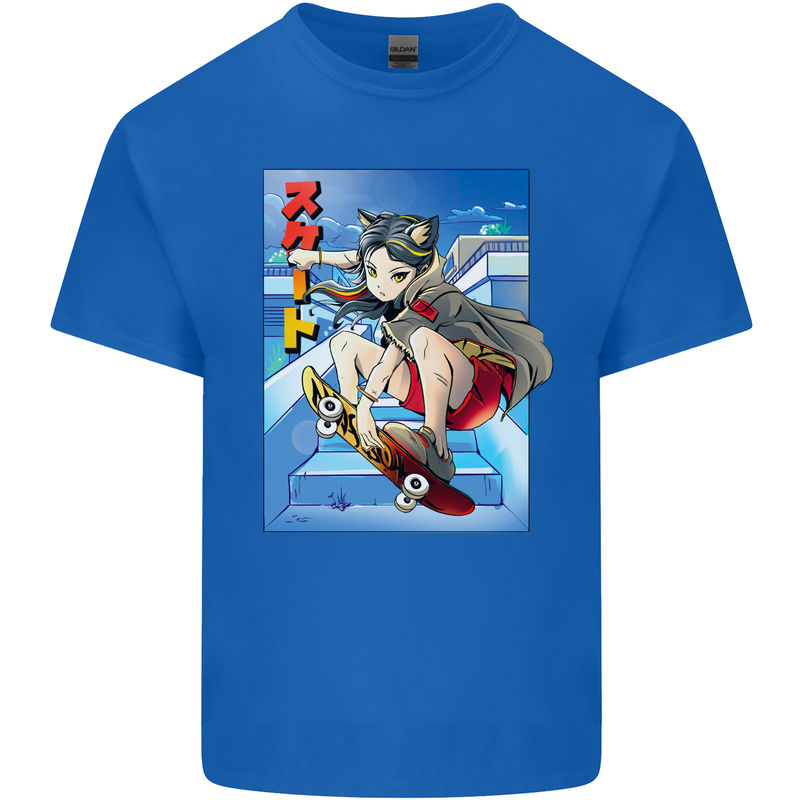 Anime Skater Girl Skateboard Skateboarding Mens Cotton T-Shirt Tee Top Royal Blue