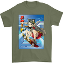 Anime Skater Girl Skateboard Skateboarding Mens T-Shirt 100% Cotton Military Green