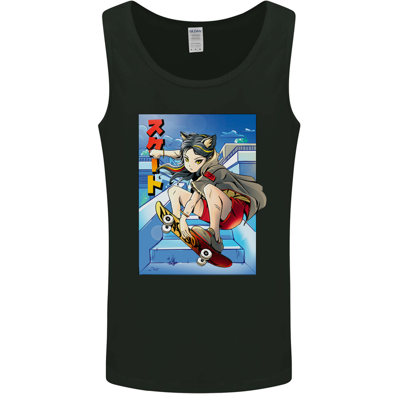 Anime Skater Girl Skateboard Skateboarding Mens Vest Tank Top Black