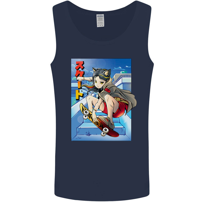 Anime Skater Girl Skateboard Skateboarding Mens Vest Tank Top Navy Blue