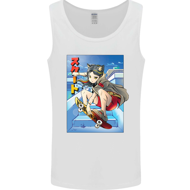 Anime Skater Girl Skateboard Skateboarding Mens Vest Tank Top White
