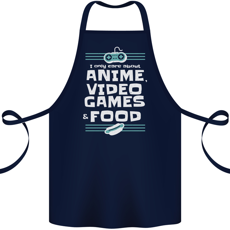 Anime Video Games & Food Funny Cotton Apron 100% Organic Navy Blue