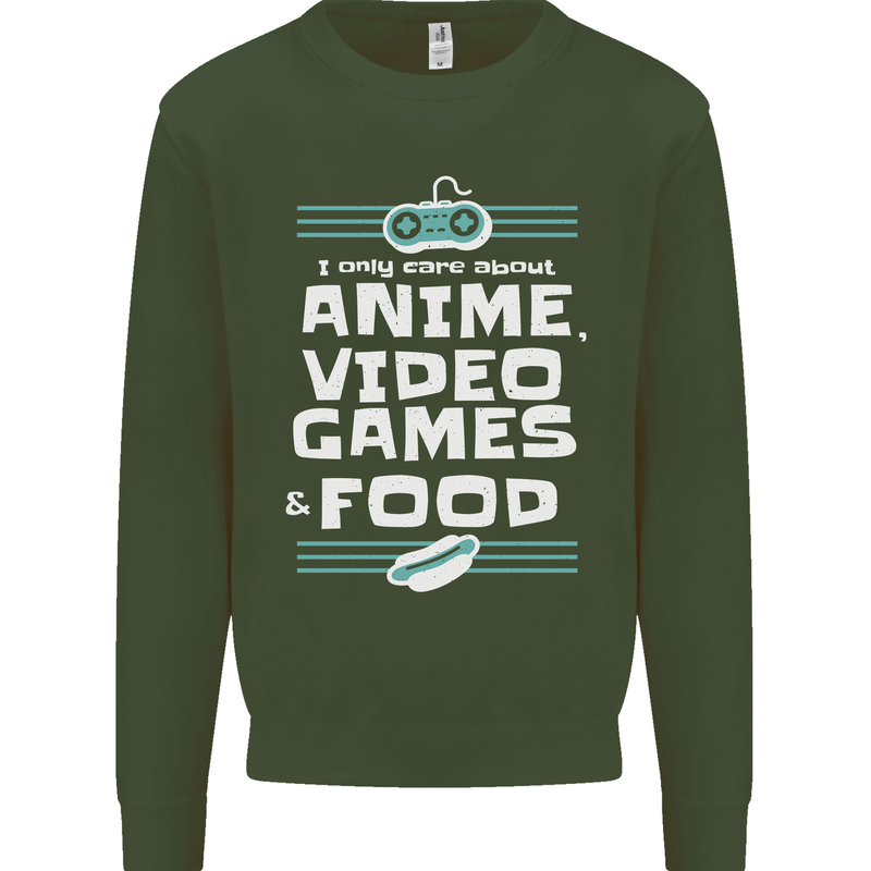 Anime Video Games & Food Funny Kids Sweatshirt Jumper Forest Green
