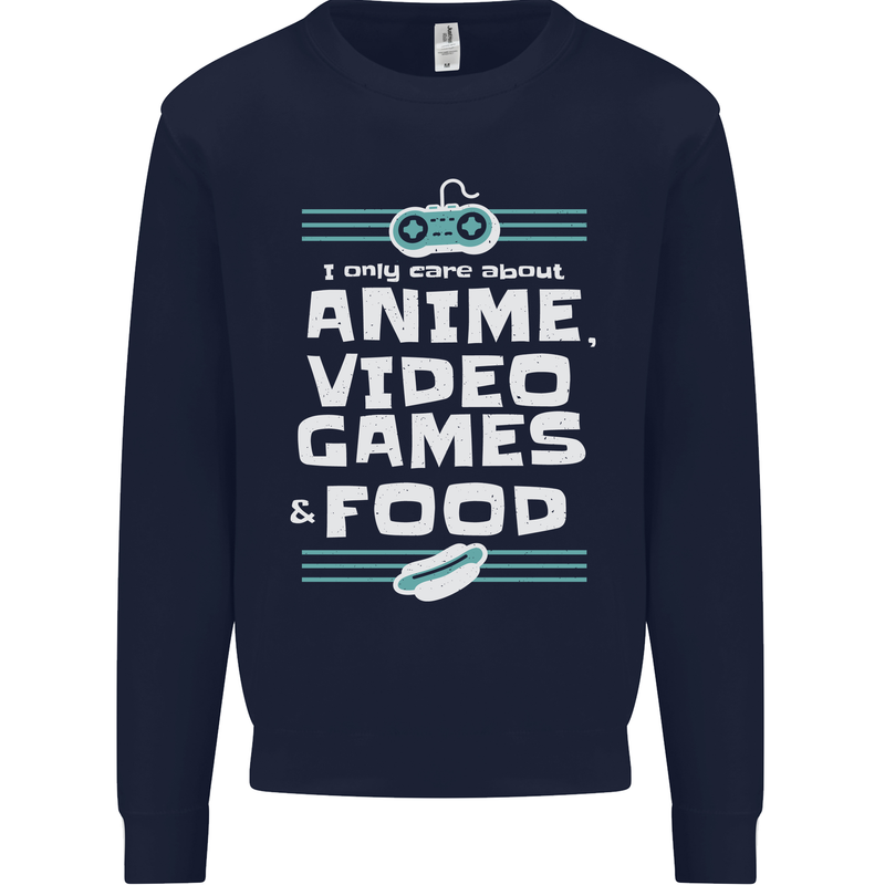 Anime Video Games & Food Funny Kids Sweatshirt Jumper Navy Blue