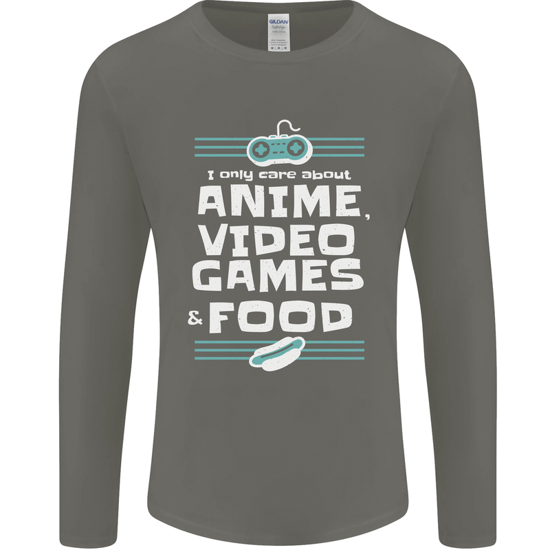 Anime Video Games & Food Funny Mens Long Sleeve T-Shirt Charcoal