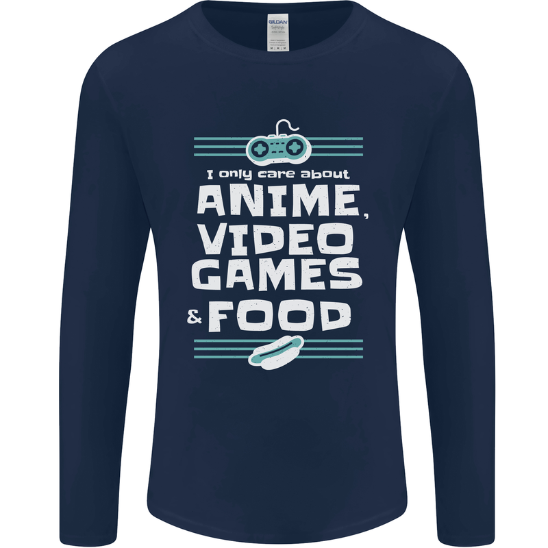 Anime Video Games & Food Funny Mens Long Sleeve T-Shirt Navy Blue