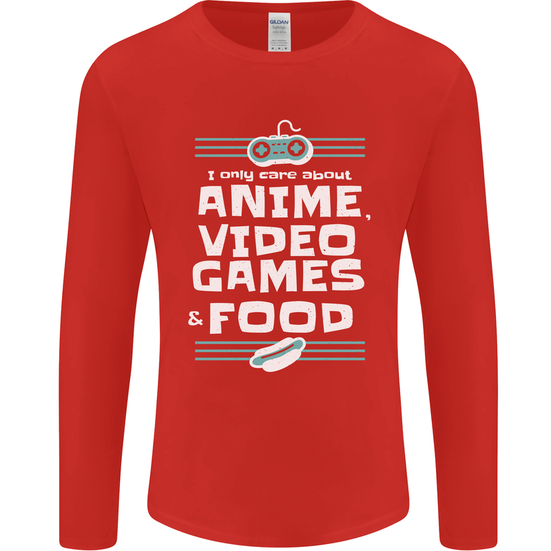 Anime Video Games & Food Funny Mens Long Sleeve T-Shirt Red